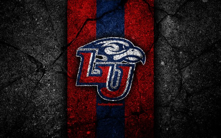 liberty flames, 4k, american football team, ncaa, roter blauer stein, usa, asphalt textur, american football, liberty flames logo