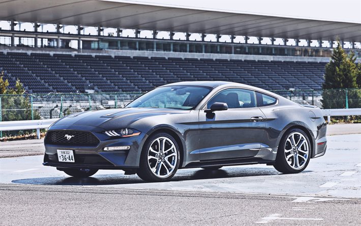 Ford Mustang EcoBoost Fastback, superautot, 2020 autoa, JP-spec, harmaa Ford Mustang, 2020 Ford Mustang, Ford