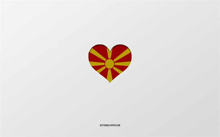 北マケドニアが大好き, ヨーロッパ諸国, 北マケドニア, 灰色の背景, 北マケドニアの旗のハート, 好きな国
