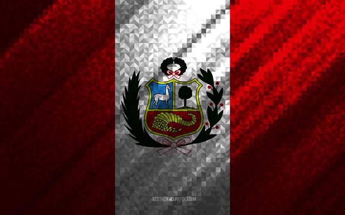 Peru flagga, m&#229;ngf&#228;rgad abstraktion, Peru mosaik flagga, Peru, mosaik konst