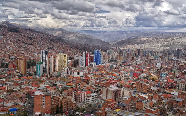 La Paz, Bolivia, case, paesaggio urbano, panorama di La Paz, capitale della Bolivia, Aymara, Ande