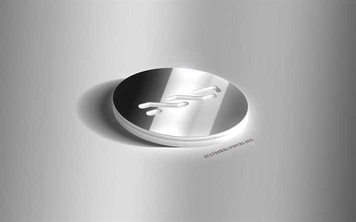 Nxt 3D silverlogotyp, Nxt, kryptovaluta, gr&#229; bakgrund, Nxt-logotyp, Nxt 3D-emblem, metall Nxt 3D-logotyp