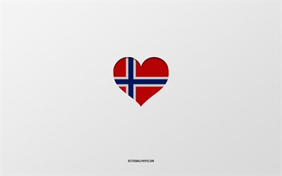 Norve&#231;&#39;i seviyorum, Avrupa &#252;lkeleri, Norve&#231;, gri arka plan, Norve&#231; bayrağı kalp, en sevdiğim &#252;lke