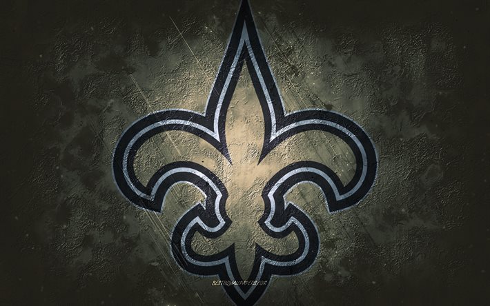 New Orleans Saints, time de futebol americano, fundo de pedra marrom, logotipo do New Orleans Saints, arte do grunge, NFL, futebol americano, EUA, emblema do New Orleans Saints
