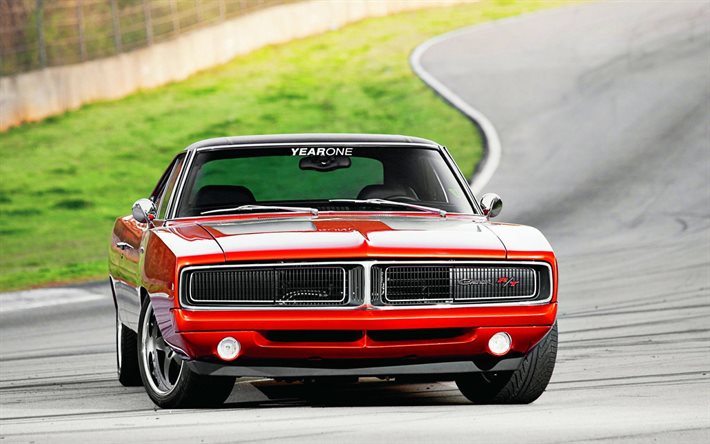 Dodge Charger, 1970, Muscle car, retro cars, red coupe, american classic cars, Dodge