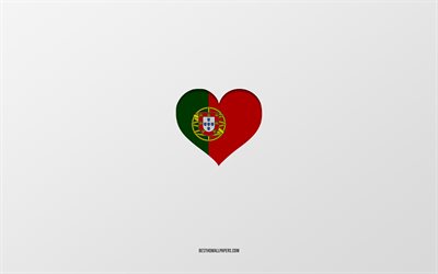 Portekiz&#39;i seviyorum, Avrupa &#252;lkeleri, Portekiz, gri arka plan, Portekiz bayrağı kalp, en sevdiğim &#252;lke, Portekiz seviyorum
