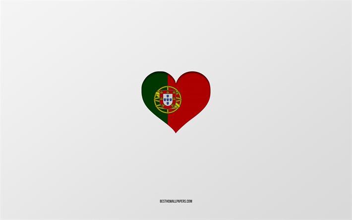 Amo Portugal, países europeos, Portugal, fondo gris, corazón de la bandera de Portugal, país favorito