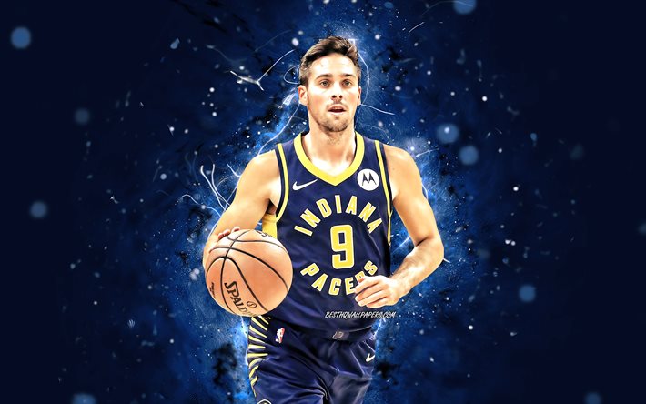 TJ McConnell, 4k, 2020, Indiana Pacers, NBA, basketball, Timothy John McConnell Jr, USA, TJ McConnell Indiana Pacers, blue neon lights, TJ McConnell 4K