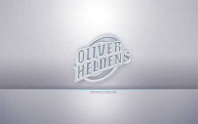 Oliver Heldens logo bianco 3d, sfondo grigio, logo Oliver Heldens, arte 3d creativa, Oliver Heldens, emblema 3d