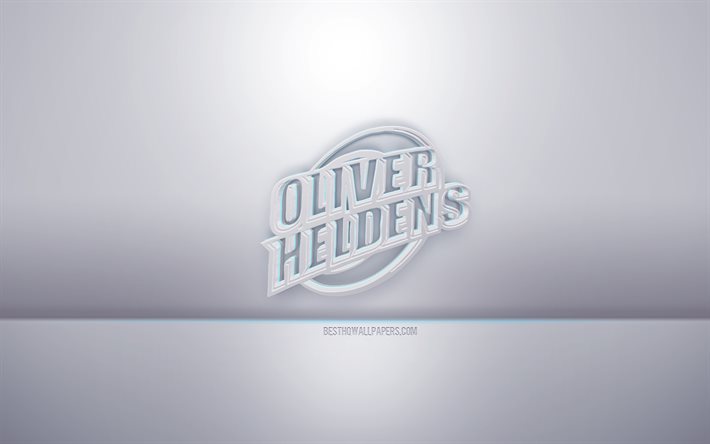 Logotipo blanco 3d de Oliver Heldens, fondo gris, logotipo de Oliver Heldens, arte 3d creativo, Oliver Heldens, emblema 3D