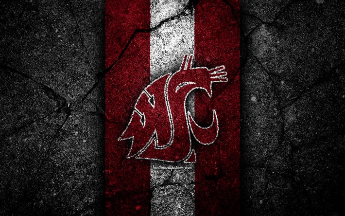 Washington State Cougars, 4k, american football team, NCAA, purple white stone, USA, asphalt texture, american football, Washington State Cougars logo