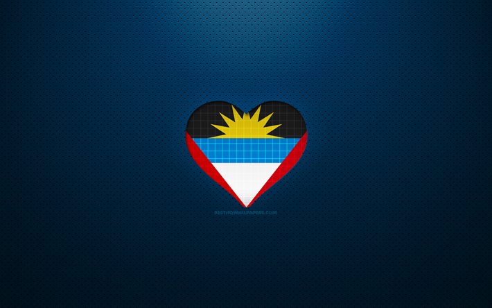 Eu amo Ant&#237;gua e Barbuda, 4k, pa&#237;ses norte-americanos, fundo pontilhado azul, Ant&#237;gua e Barbuda, pa&#237;ses favoritos, Antigua do Amor e Barbuda, Bandeira ant&#237;gua e Barbuda