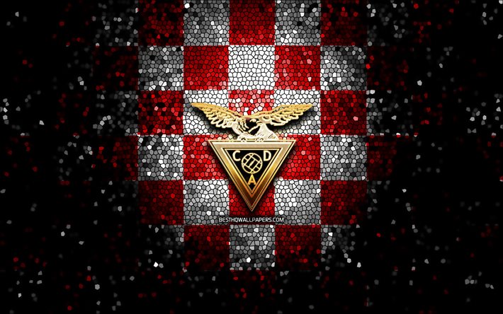 Aves FC, glitter logo, Primeira Liga, red white checkered background, soccer, portuguese football club, Aves logo, mosaic art, football, CD Aves