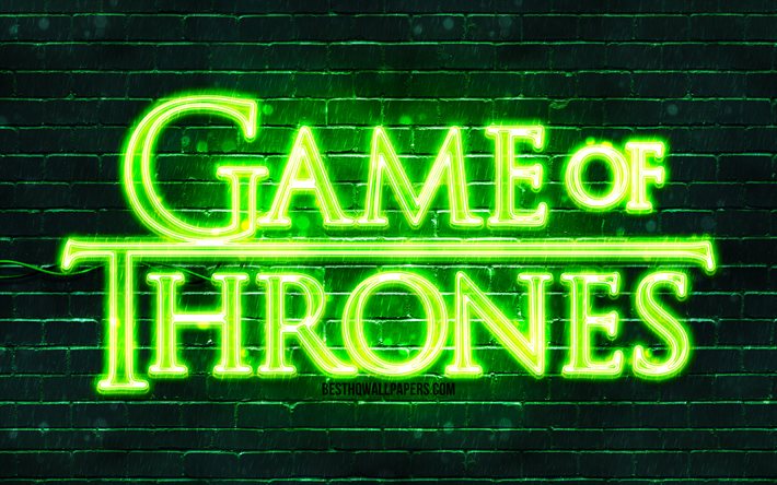 Game Of Thrones green logo, 4k, green brickwall, TV Series, Game Of Thrones logo, fashion Game Of Thrones neon logo, Game Of Thrones