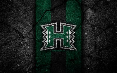 Hawaii Rainbow Warriors, 4k, american football team, NCAA, green black stone, USA, asphalt texture, american football, Hawaii Rainbow Warriors logo