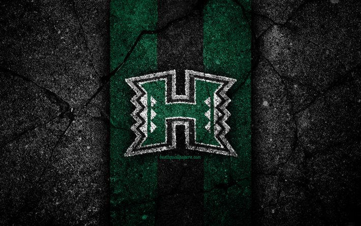 ハワイレインボーウォリアーズ, 4k, アメリカンフットボール, 全米大学体育協会, 緑の黒い石, 米国, アスファルトテクスチャ, ハワイレインボーウォリアーズのロゴ
