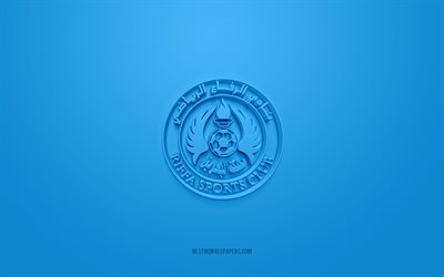 Al-Riffa SC, creative 3D logo, blue background, Bahraini Premier League, 3d emblem, QSL, Bahraini Football Club, Riffa, Bahrain, 3d art, football, Al-Riffa SC 3d logo