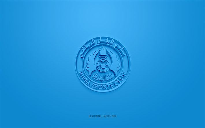 Al-Riffa SC, logo 3D cr&#233;atif, fond bleu, Premier League bahre&#239;nite, embl&#232;me 3d, QSL, Bahraini Football Club, Riffa, Bahre&#239;n, art 3D, football, logo Al-Riffa SC 3d