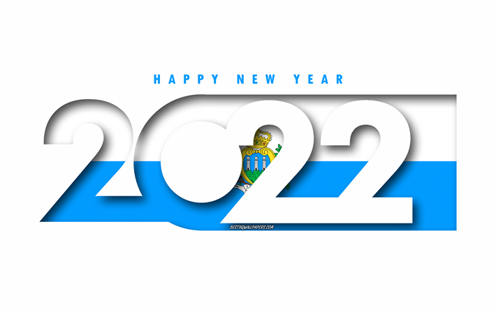 Mutlu Yıllar 2022 San Marino, beyaz arka plan, San Marino 2022, San Marino 2022 Yeni Yıl, 2022 kavramlar, San Marino, San Marino Bayrağı