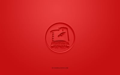 East Riffa Club, luova 3D-logo, punainen tausta, Bahrainin Premier League, 3d-tunnus, QSL, Bahrainin jalkapalloseura, Riffa, Bahrain, 3d-taide, jalkapallo, East Riffa Clubin 3d-logo