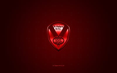 St Helens RFC, clube ingl&#234;s de r&#250;gbi, logotipo vermelho, fundo vermelho de fibra de carbono, Super League, r&#250;gbi, Merseyside, Inglaterra, logotipo St Helens RFC