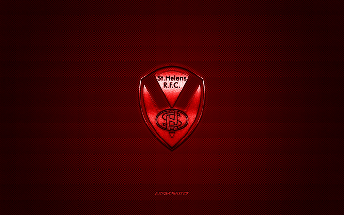 St Helens RFC, club de rugby anglais, logo rouge, fond en fibre de carbone rouge, Super League, rugby, Merseyside, Angleterre, logo St Helens RFC