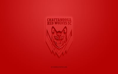 Chattanooga Red Wolves SC, logotipo 3D criativo, fundo vermelho, time de futebol americano, USL League One, Chattanooga, EUA, arte 3D, futebol, Chattanooga Red Wolves SC logotipo 3D