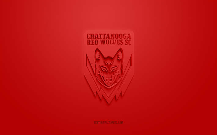 Chattanooga Red Wolves SC, logo 3D cr&#233;atif, fond rouge, &#233;quipe de football am&#233;ricaine, USL League One, Chattanooga, &#201;tats-Unis, art 3d, football, Chattanooga Red Wolves SC logo 3d