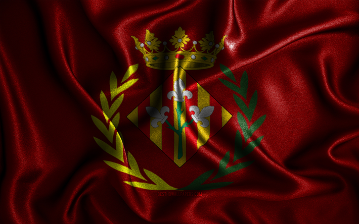Lleidan lippu, 4k, silkki aaltoilevat liput, espanjalaiset kaupungit, Lleidan p&#228;iv&#228;, kangasliput, 3D-taide, Lleida, Espanjan kaupungit, Lleida 3D lippu