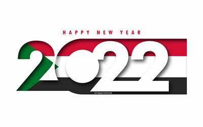 Hyv&#228;&#228; uutta vuotta 2022 Sudan, valkoinen tausta, Sudan 2022, Sudan 2022 uusi vuosi, 2022 konseptit, Sudan, Sudanin lippu