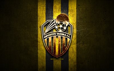 Deportivo Tachira FC, kultainen logo, La Liga FutVe, keltainen metalli tausta, jalkapallo, Venezuelan jalkapalloseura, Deportivo Tachira logo, Venezuelan Primera Division, Deportivo Tachira