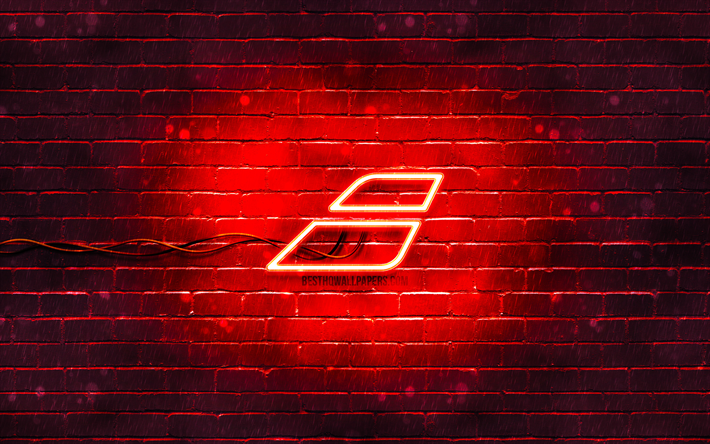 Logotipo Babolat vermelho, 4k, parede de tijolos vermelhos, logotipo Babolat, marcas, logotipo Babolat neon, Babolat