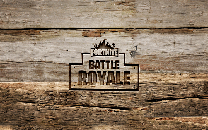 Fortnite Battle Royale wooden logo, 4K, wooden backgrounds, games brands, Fortnite Battle Royale logo, creative, wood carving, Fortnite Battle Royale