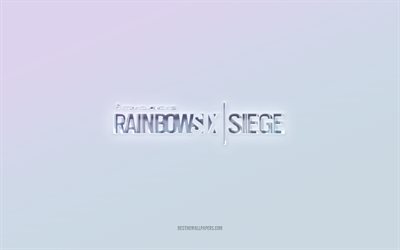 Rainbow Six Siege logotyp, utskuren 3d text, vit bakgrund, Rainbow Six Siege 3d logotyp, Rainbow Six Siege emblem, Rainbow Six Siege, pr&#228;glad logotyp, Rainbow Six Siege 3d emblem