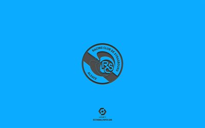 RC Strasburgo Alsazia, sfondo blu, squadra di calcio francese, RC Strasburgo Alsazia emblema, Ligue 1, Strasburgo, Francia, calcio, logo RC Strasburgo Alsazia