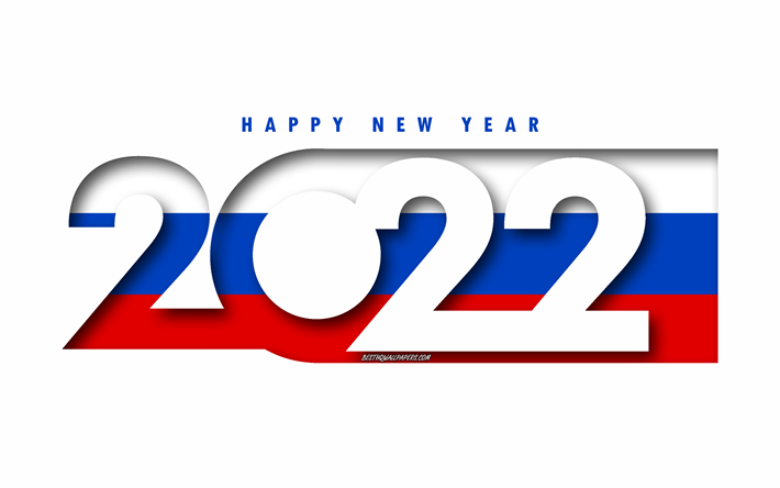 Gott nytt &#229;r 2022 Ryssland, vit bakgrund, Ryssland 2022, Ryssland 2022 nytt &#229;r, 2022 koncept, Ryssland, Rysslands flagga