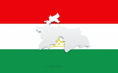 tadschikistan-kartensilhouette, flagge von tadschikistan, silhouette auf der flagge, tadschikistan, 3d tadschikistan-kartensilhouette, tadschikistan-flagge, tadschikistan 3d-karte