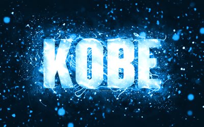 Happy Birthday Kobe, 4k, blue neon lights, Kobe name, creative, Kobe Happy Birthday, Kobe Birthday, popular american male names, picture with Kobe name, Kobe