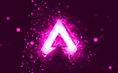 apex legends lila logo, 4k, lila neonlichter, kreativer, lila abstrakter hintergrund, apex legends logo, spielemarken, apex legends