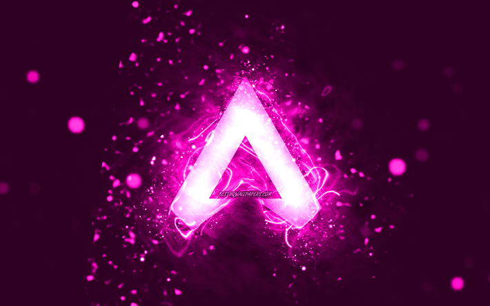 エーペックスレジェンズパープルロゴ, 4k, 紫のネオンライト, creative クリエイティブ, 紫の抽象的な背景, エーペックスレジェンズのロゴ, ゲームブランド, エーペックスレジェンド