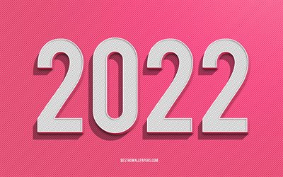 2022 neujahr, 2022 rosa hintergrund, 2022 konzepte, kreative kunst, frohes neues jahr 2022, rosa linien hintergrund