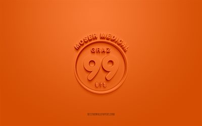 Graz99ers, yaratıcı 3D logo, turuncu arka plan, BUZ Hokey Ligi, 3d amblem, Avusturya Hokey Kul&#252;b&#252;, Graz, Avusturya, 3d sanat, hokey, Graz99ers 3d logo