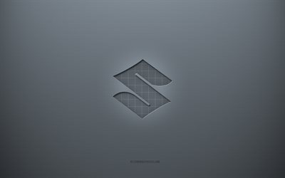 スズキのロゴ, 灰色の創造的な背景, 鈴木エンブレム, 灰色の紙の質感, スズキ, 灰色の背景, スズキ3Dロゴ
