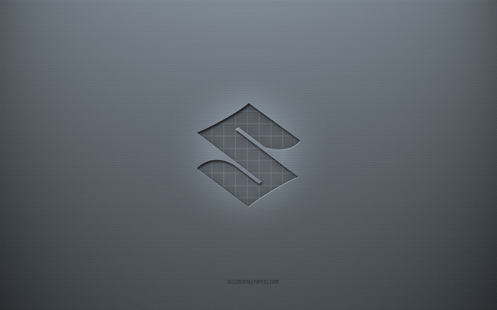 スズキのロゴ, 灰色の創造的な背景, 鈴木エンブレム, 灰色の紙の質感, スズキ, 灰色の背景, スズキ3Dロゴ