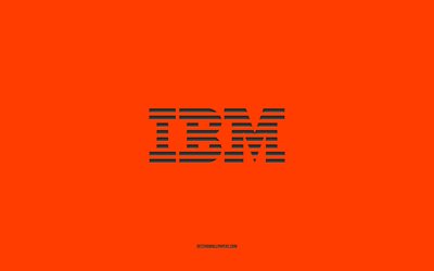 IBMロゴ, オレンジ色の背景, スタイリッシュなアート, お, エンブレム, IBM, オレンジ色の紙の質感, IBMエンブレム