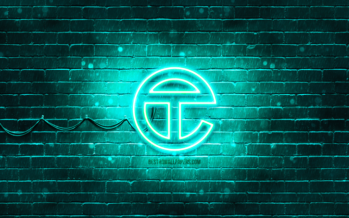 Logo turquoise Telfar, 4k, mur de briques turquoise, logo Telfar, marques, logo n&#233;on Telfar, Telfar