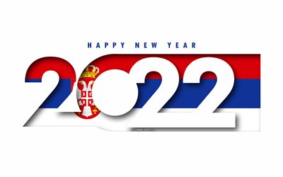 Hyv&#228;&#228; uutta vuotta 2022 Serbia, valkoinen tausta, Serbia 2022, Serbia 2022 Uusi vuosi, 2022 konseptit, Serbia, Serbian lippu