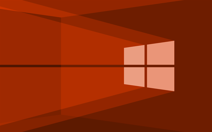 4K, Windows 10 orange logo, orange abstract background, minimalism, Windows 10 logo, Windows 10 minimalism, Windows 10