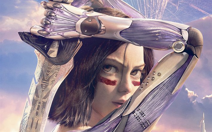 Alita, 4k, battle, sword, The Alita Battle Angel, Rosa Salazar, artwork