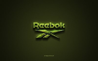 Reebok logosu, yeşil yaratıcı logo, &#231;i&#231;ek sanat logosu, Reebok amblemi, yeşil karbon fiber doku, Reebok, yaratıcı sanat